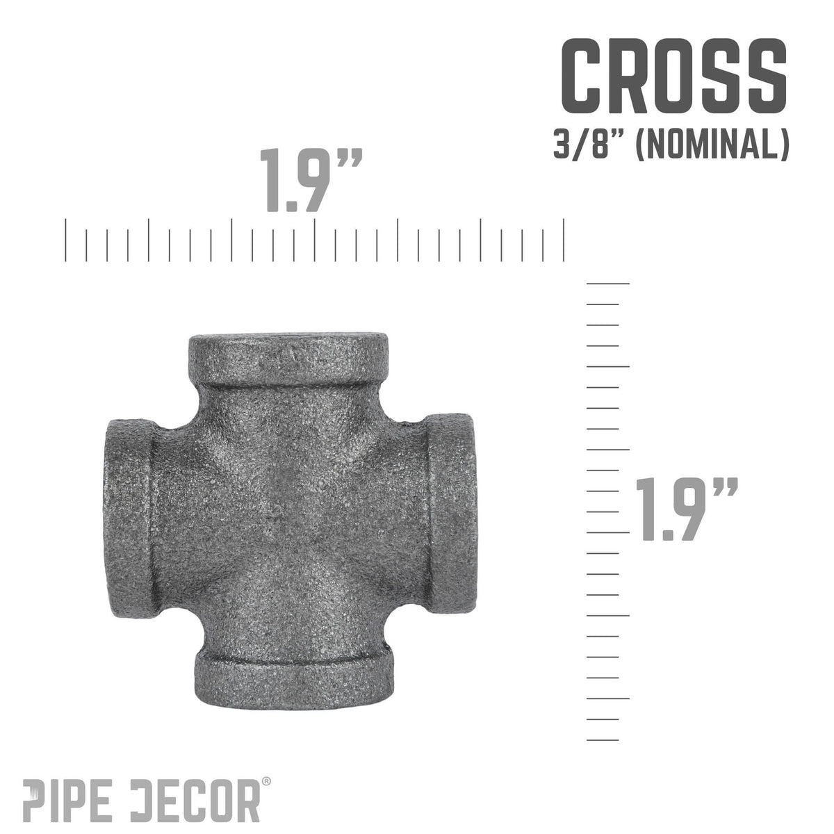 PIPE DECOR 3/8 in. black iron cross pipe fitting, view 2