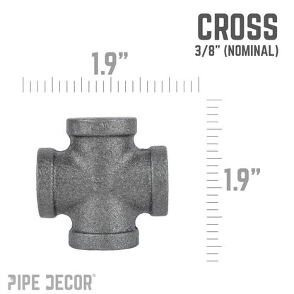 PIPE DECOR 3/8 in. black iron cross pipe fitting, view 2