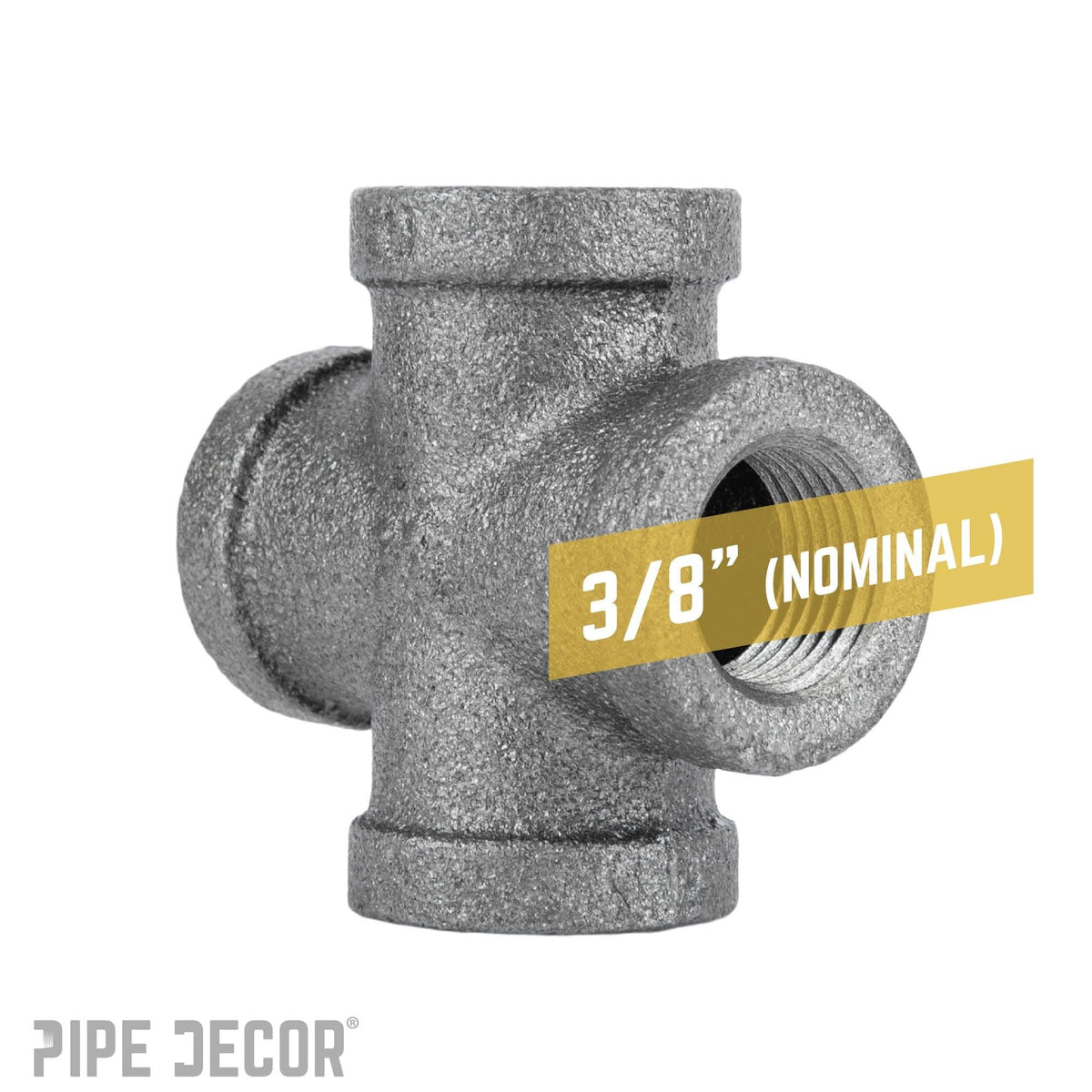 PIPE DECOR 3/8 in. black iron cross pipe fitting, view 3