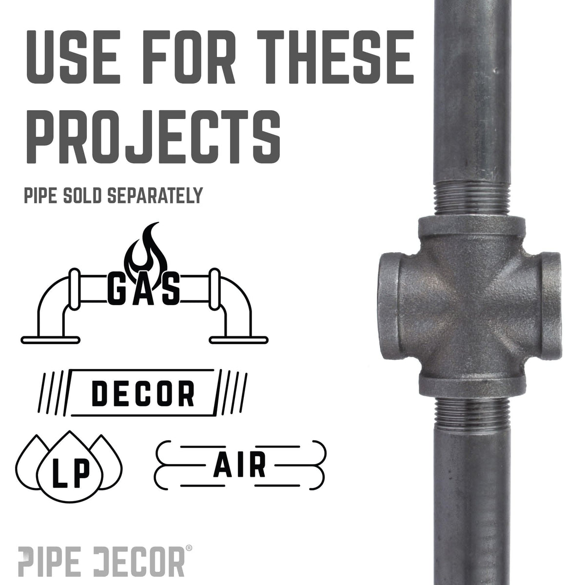 PIPE DECOR 3/8 in. black iron cross pipe fitting, view 5