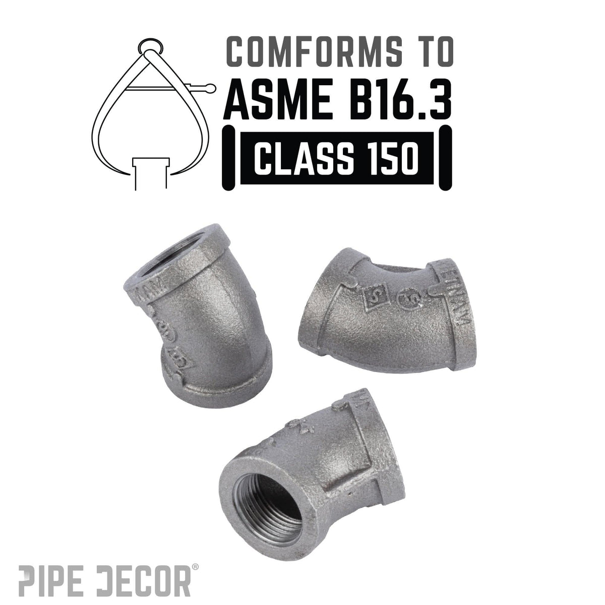 PIPE DECOR 3/4 in. black iron 45 degree elbow pipe fitting, view 4