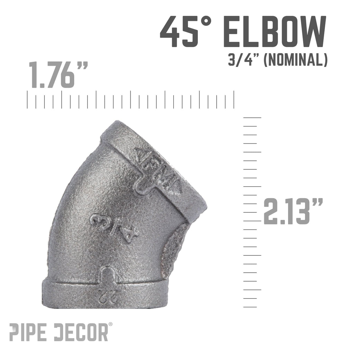 PIPE DECOR 3/4 in. black iron 45 degree elbow pipe fitting, view 2
