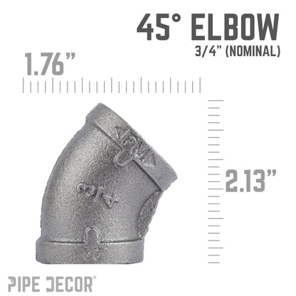 PIPE DECOR 3/4 in. black iron 45 degree elbow pipe fitting, view 2