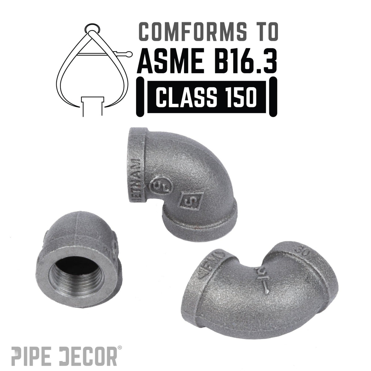 PIPE DECOR 1/2 in. black iron 90 degree elbow pipe fitting, view 4