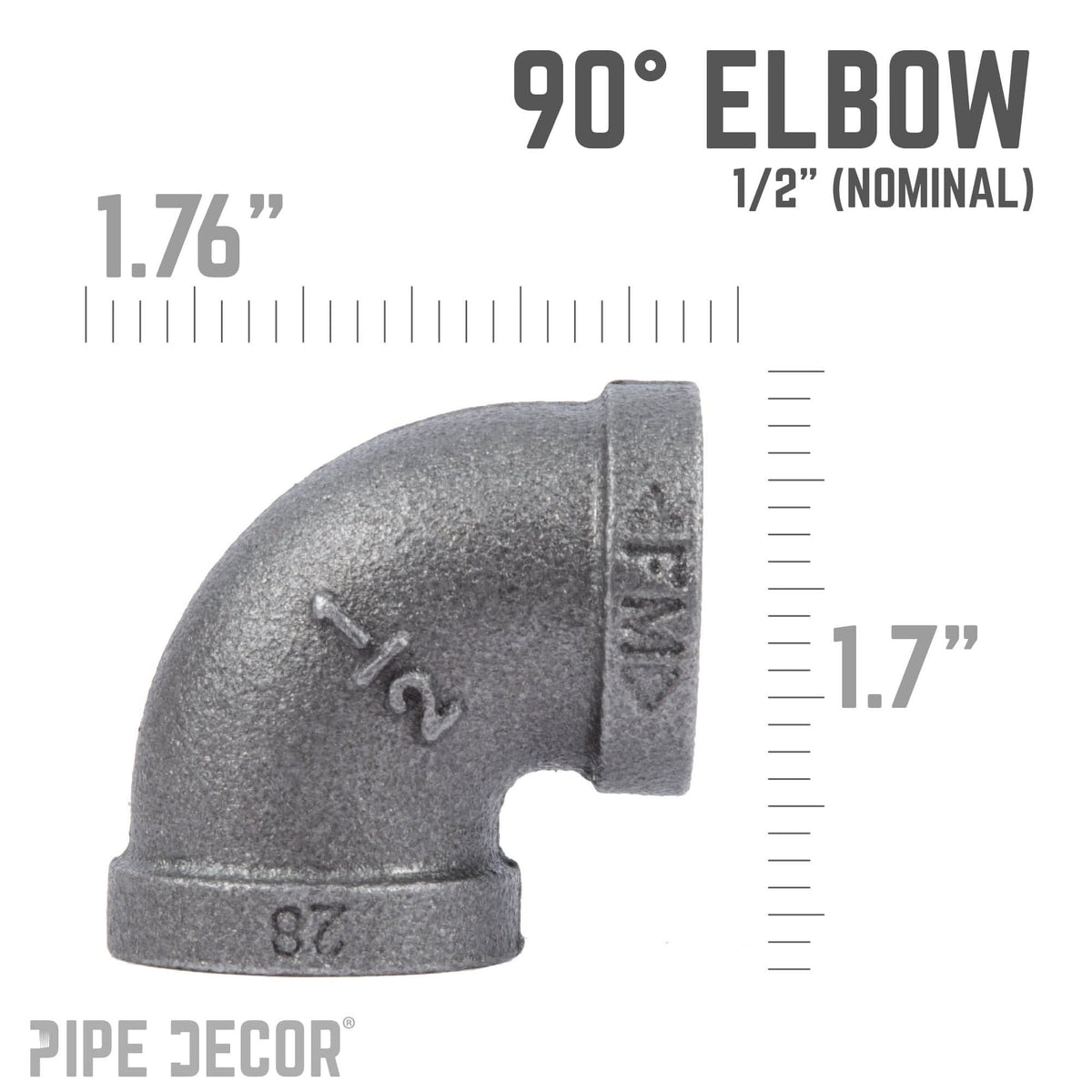 PIPE DECOR 1/2 in. black iron 90 degree elbow pipe fitting, view 2