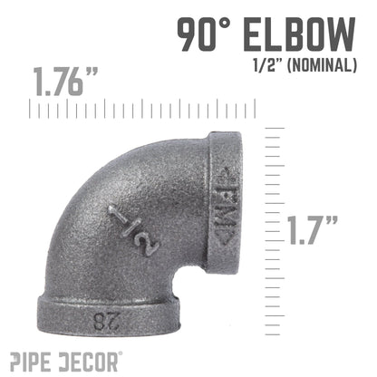 PIPE DECOR 1/2 in. black iron 90 degree elbow pipe fitting, view 2