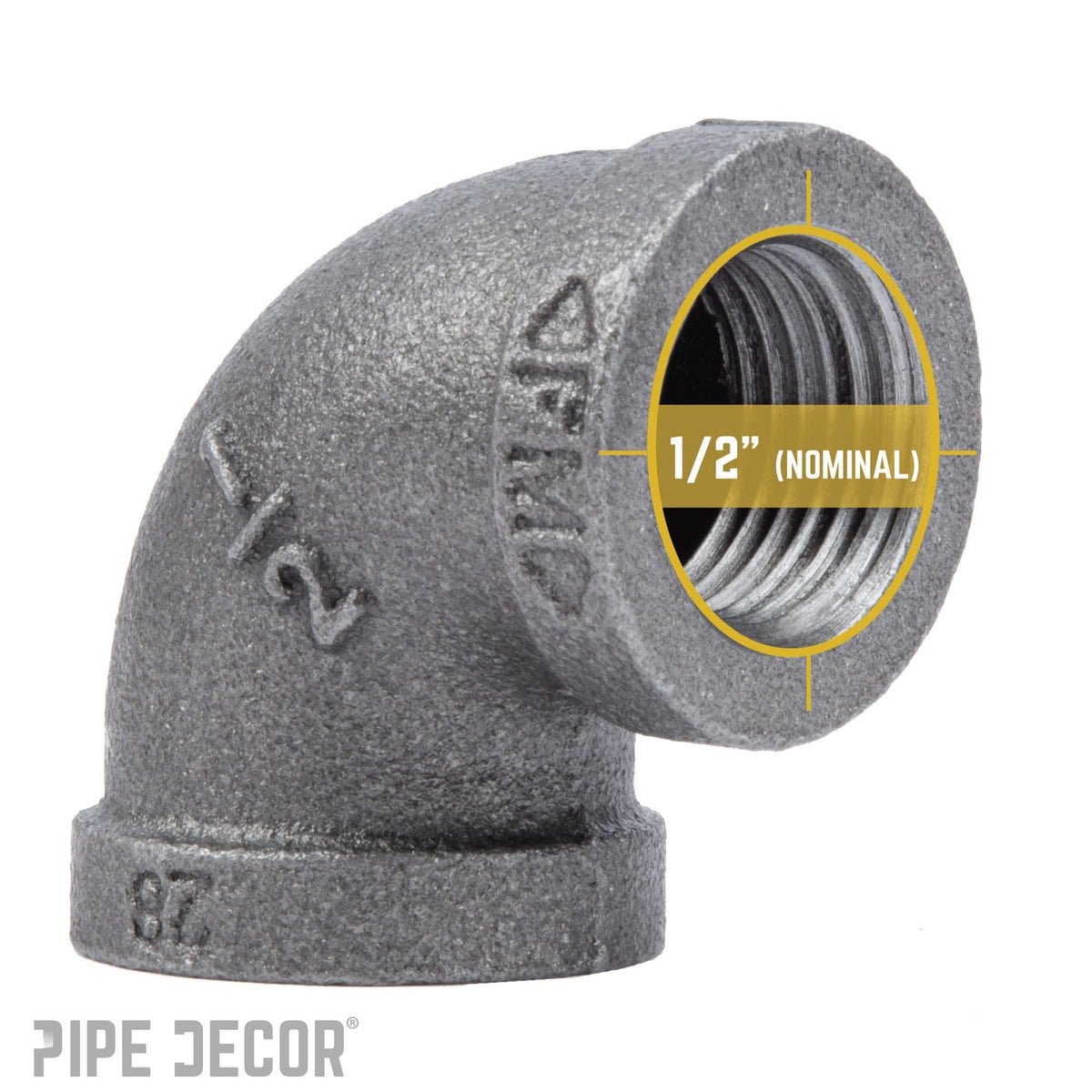 PIPE DECOR 1/2 in. black iron 90 degree elbow pipe fitting, view 3