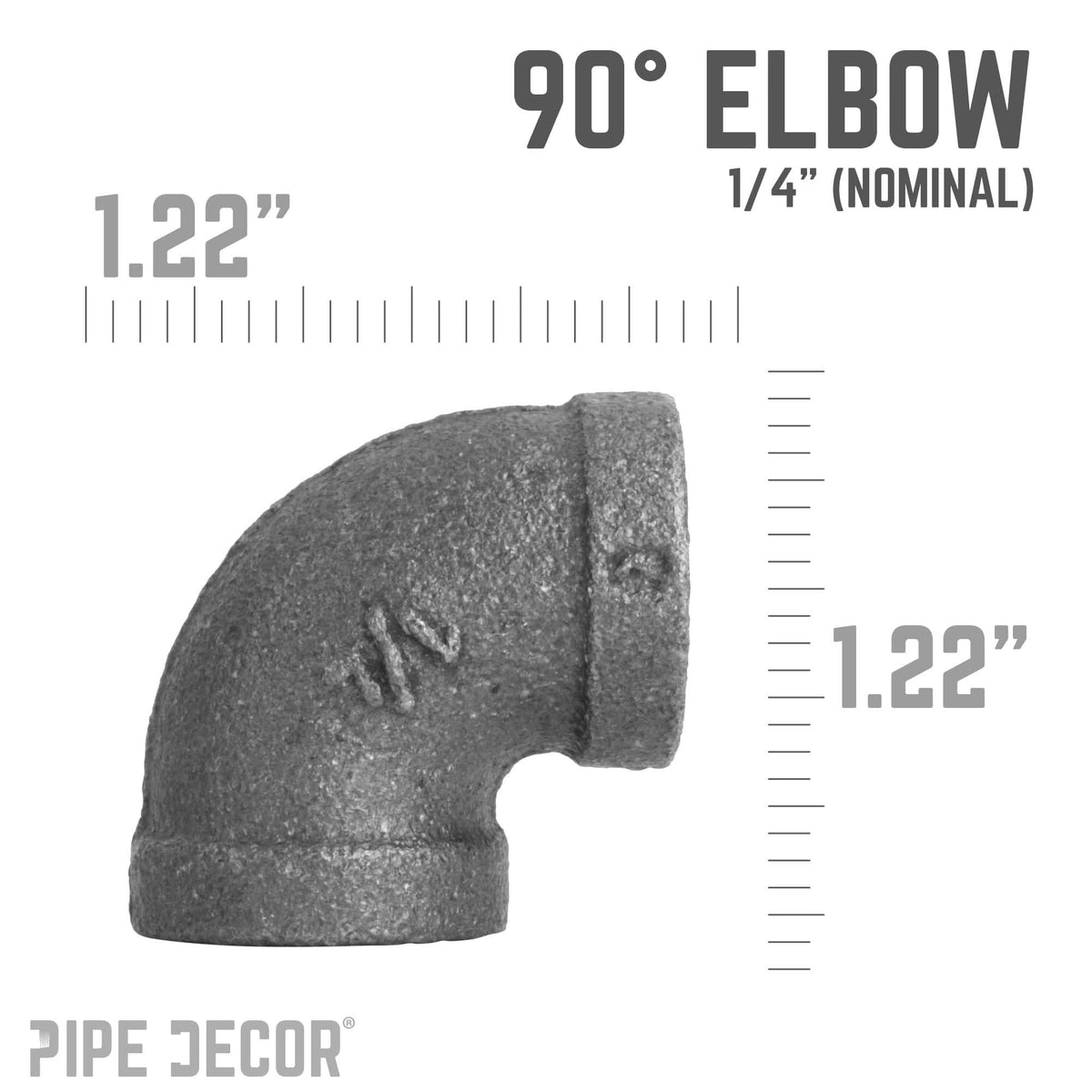 PIPE DECOR 1/4 in. black iron 90 degree elbow pipe fitting, view 2