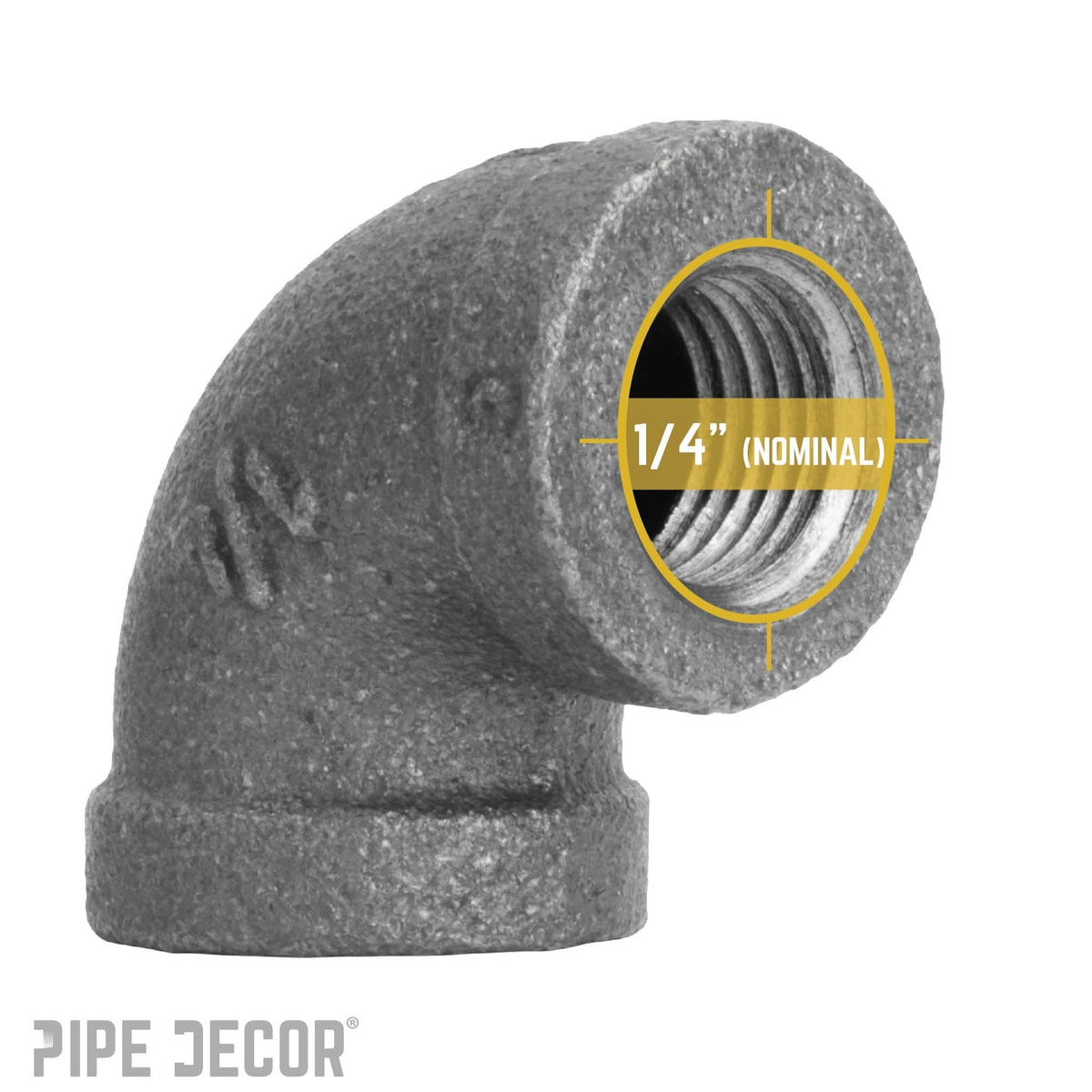 PIPE DECOR 1/4 in. black iron 90 degree elbow pipe fitting, view 3