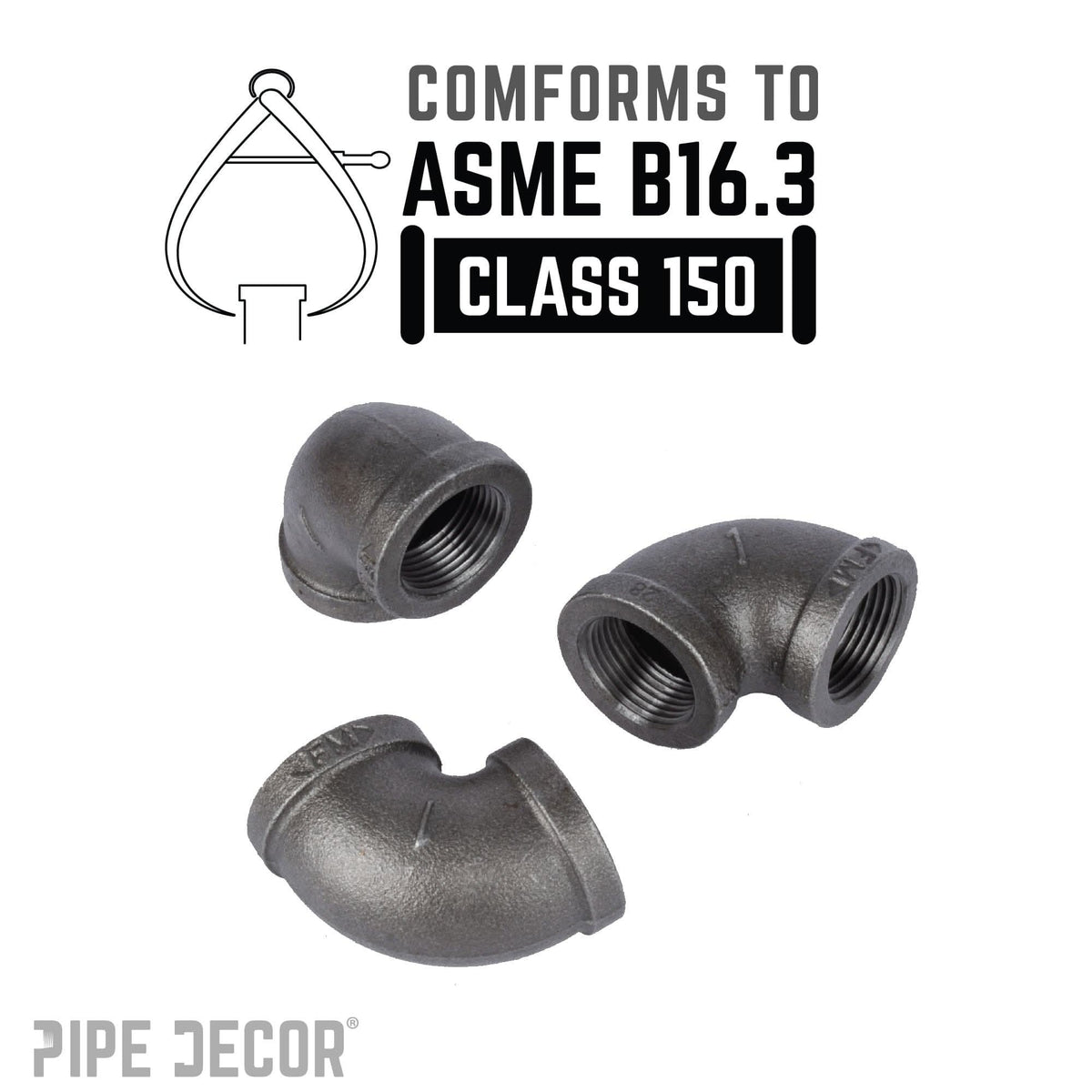 PIPE DECOR 1 in. black iron 90 degree elbow pipe fitting, view 4
