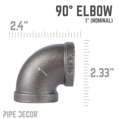PIPE DECOR 1 in. black iron 90 degree elbow pipe fitting, view 2