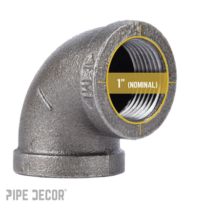 PIPE DECOR 1 in. black iron 90 degree elbow pipe fitting, view 3