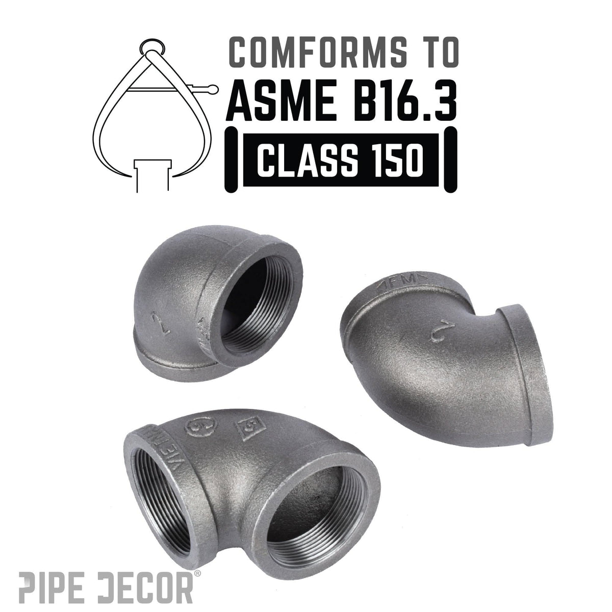 PIPE DECOR 2 in. black iron 90 degree elbow pipe fitting, view 4