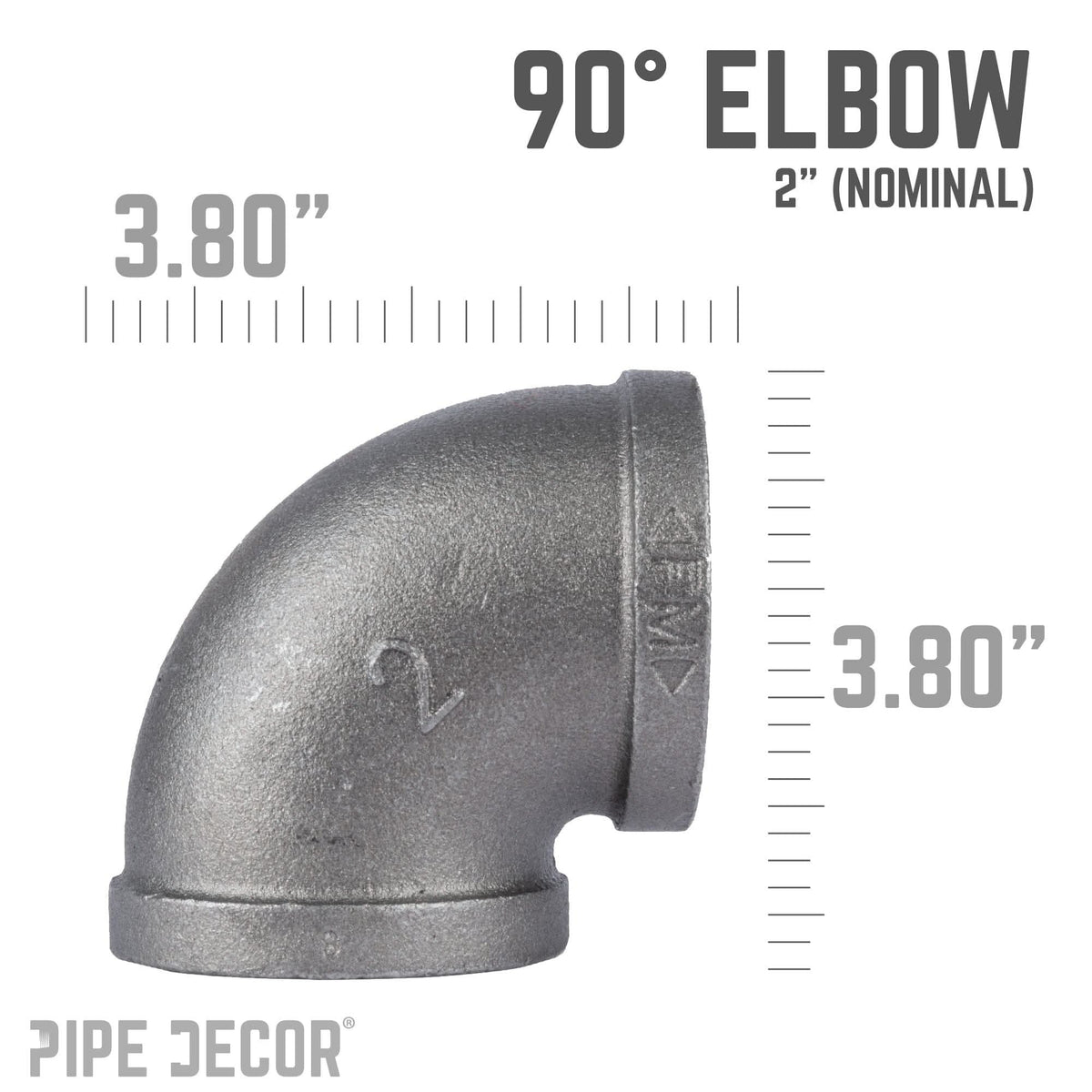 PIPE DECOR 2 in. black iron 90 degree elbow pipe fitting, view 2