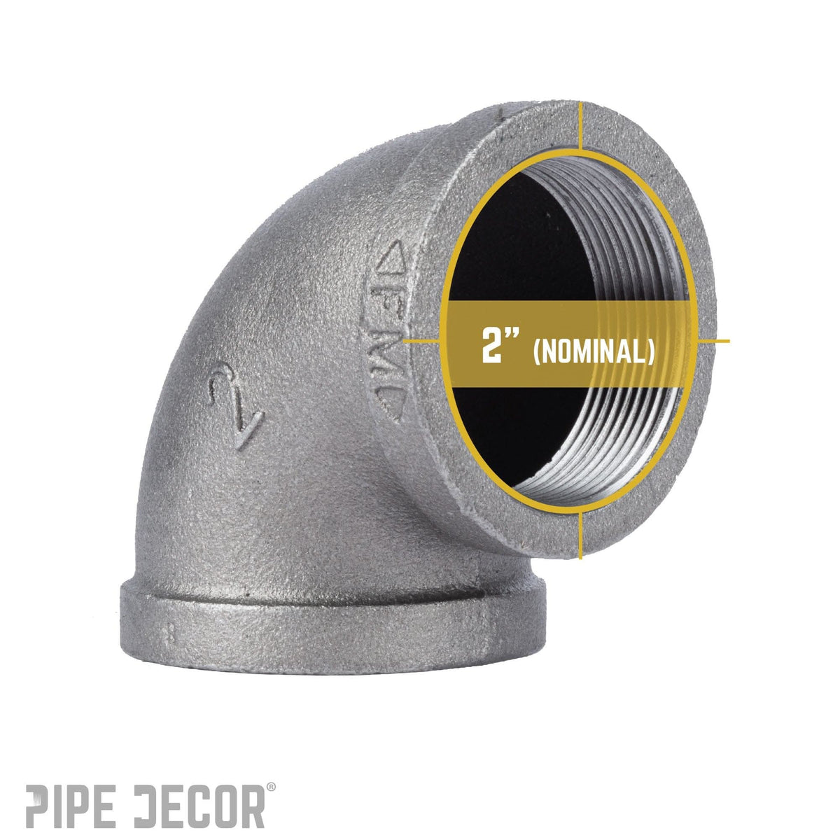 PIPE DECOR 2 in. black iron 90 degree elbow pipe fitting, view 3