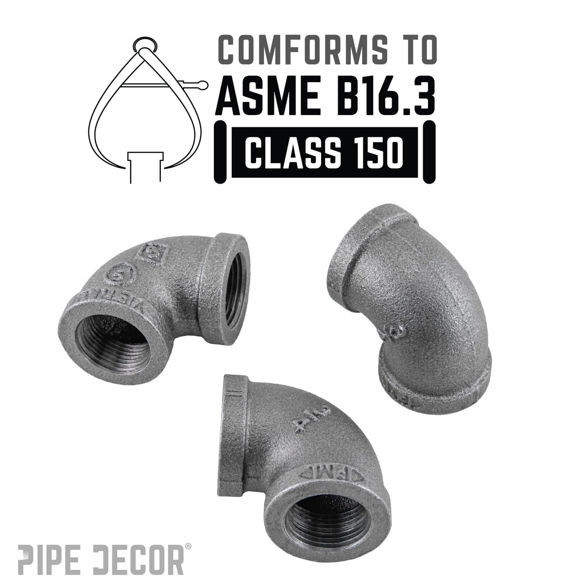 PIPE DECOR 3/4 in. black iron 90 degree elbow pipe fitting, view 4