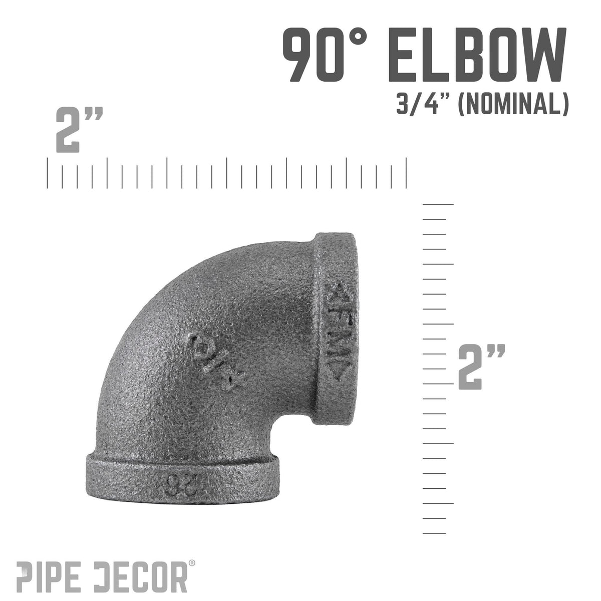 PIPE DECOR 3/4 in. black iron 90 degree elbow pipe fitting, view 2