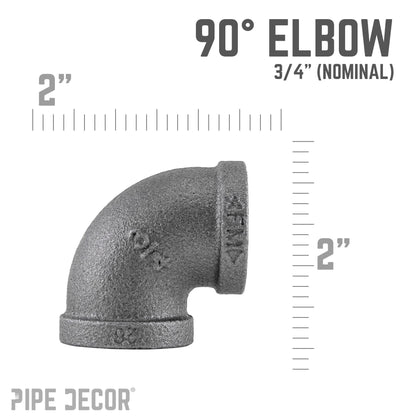 PIPE DECOR 3/4 in. black iron 90 degree elbow pipe fitting, view 2