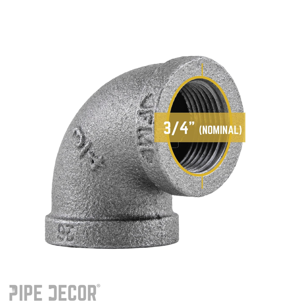 PIPE DECOR 3/4 in. black iron 90 degree elbow pipe fitting, view 3