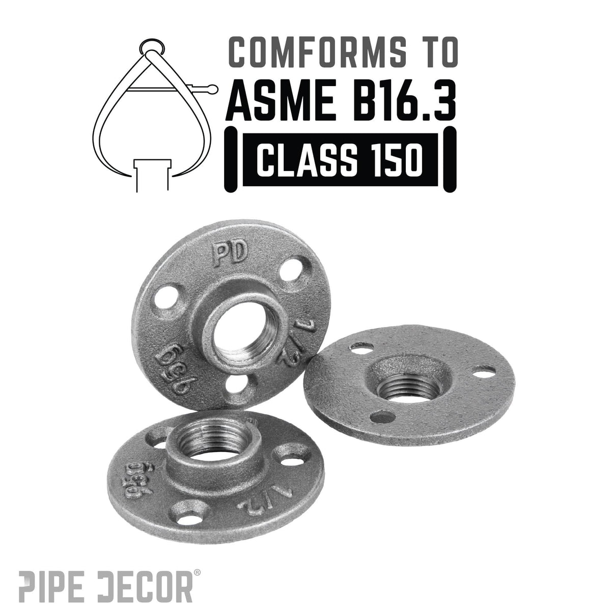 PIPE DECOR 1/2 in. black iron mini flange pipe fitting, view 4