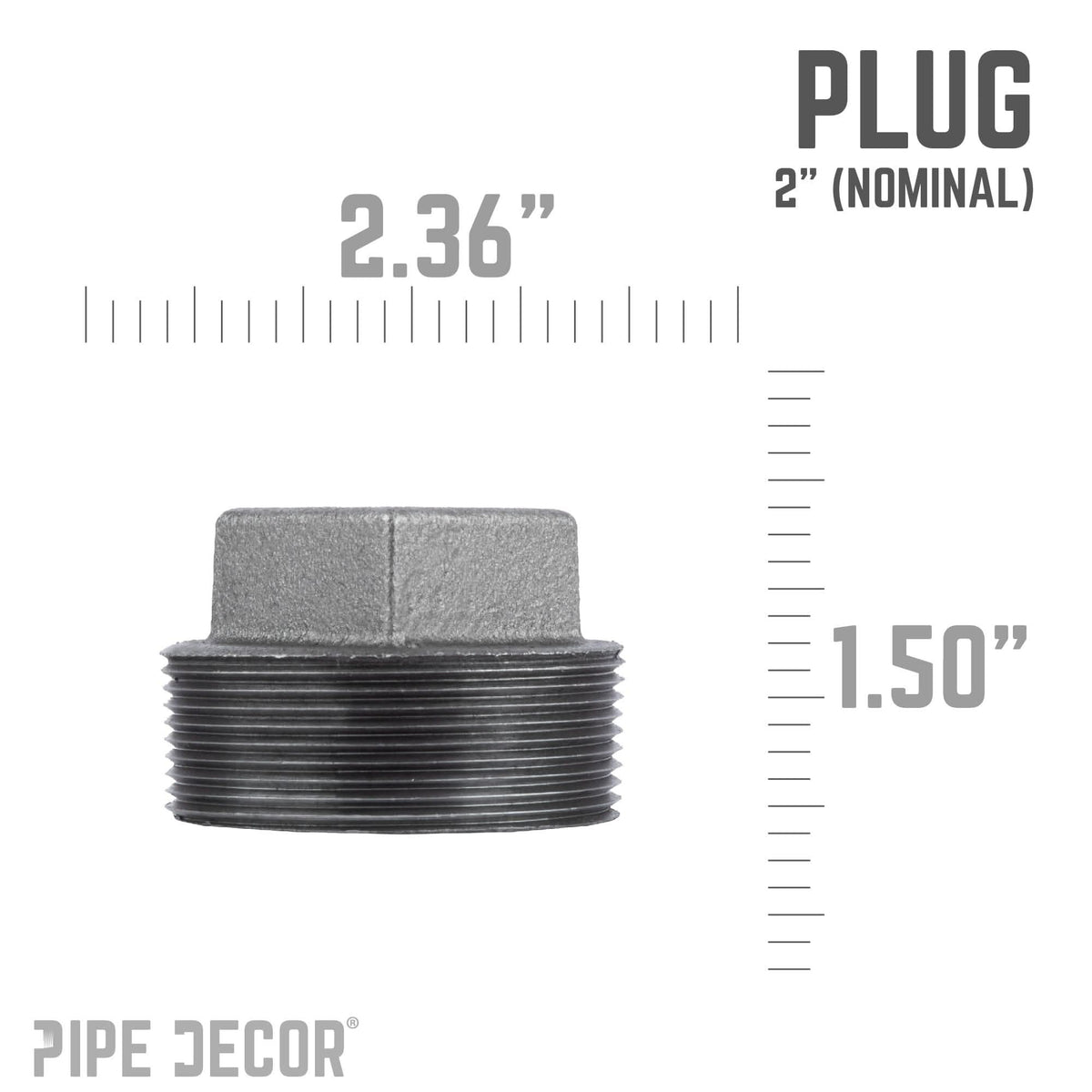 PIPE DECOR 2 in. black iron plug pipe fitting, view 2