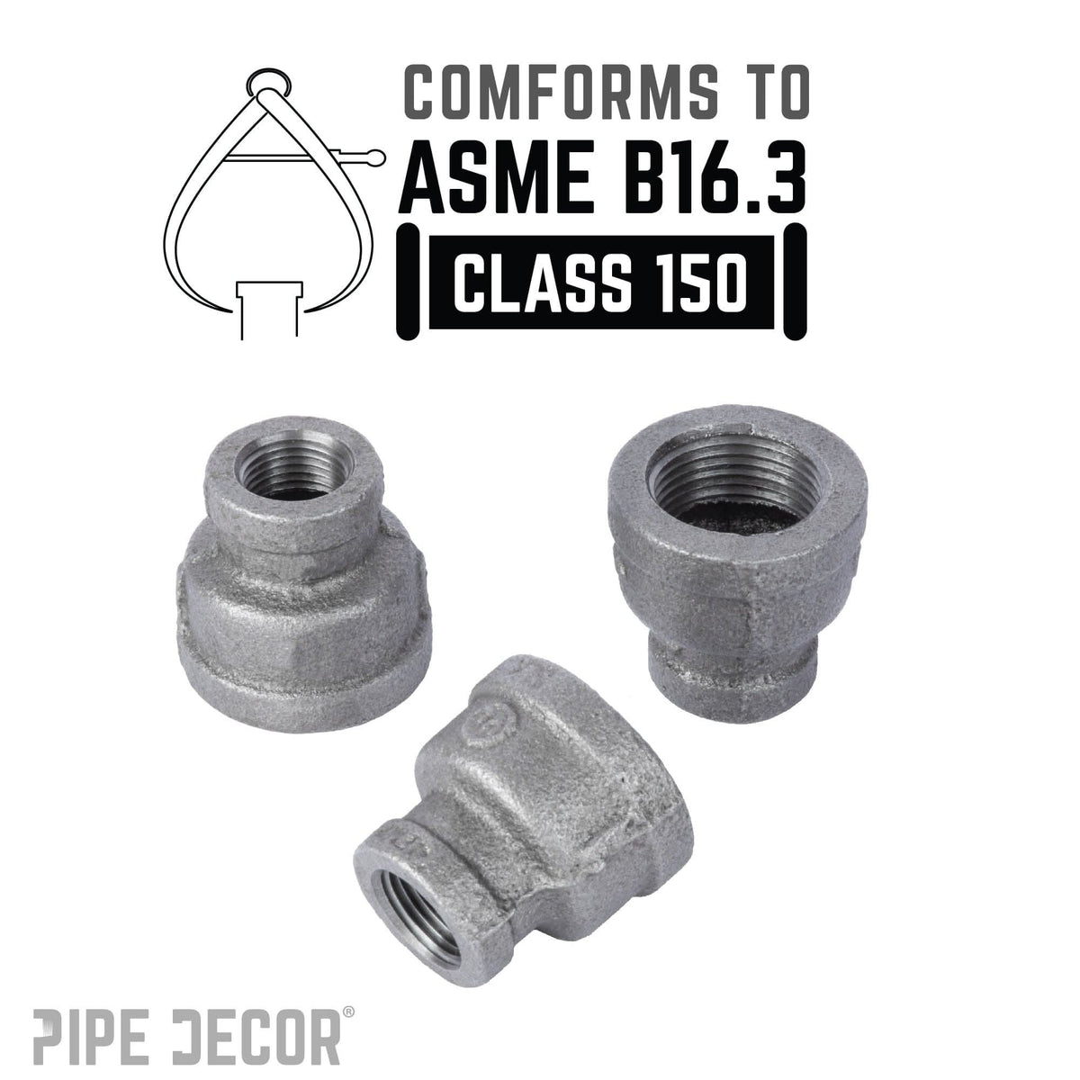 PIPE DECOR 1-1/2 in. x 1/2 in. black iron reducing coupling pipe fitting