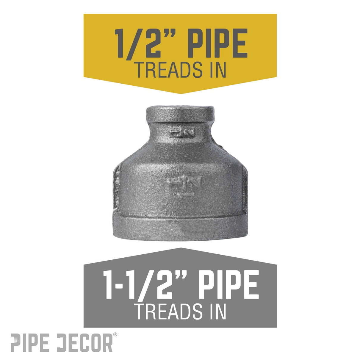 PIPE DECOR 1-1/2 in. x 1/2 in. black iron reducing coupling pipe fitting
