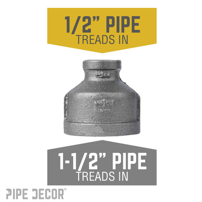 PIPE DECOR 1-1/2 in. x 1/2 in. black iron reducing coupling pipe fitting