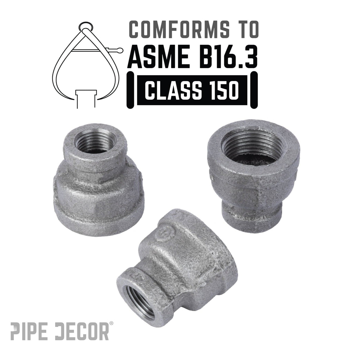 PIPE DECOR 1-1/2 in. x 1 in. black iron reducing coupling pipe fitting