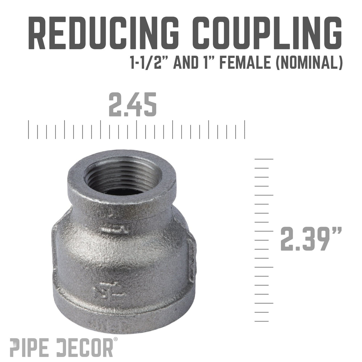 PIPE DECOR 1-1/2 in. x 1 in. black iron reducing coupling pipe fitting