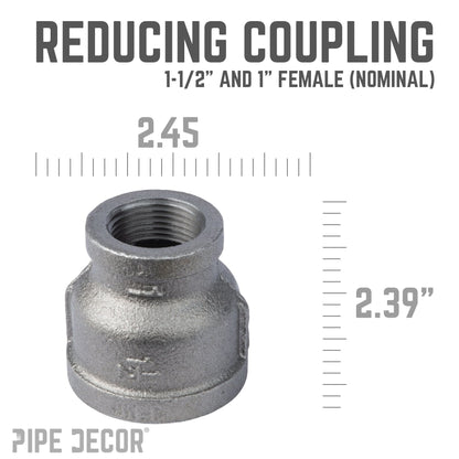 PIPE DECOR 1-1/2 in. x 1 in. black iron reducing coupling pipe fitting