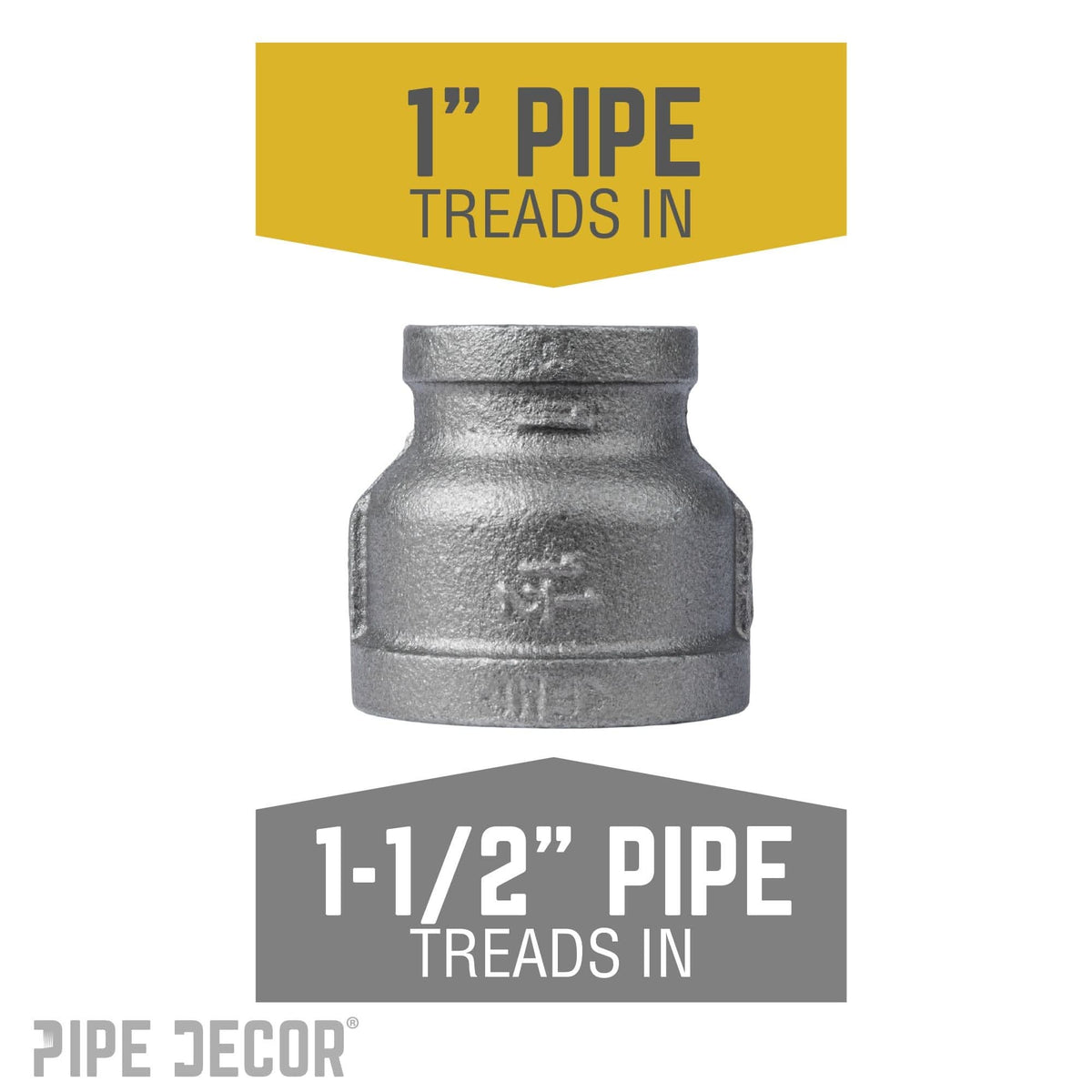 PIPE DECOR 1-1/2 in. x 1 in. black iron reducing coupling pipe fitting