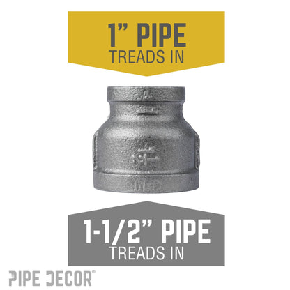 PIPE DECOR 1-1/2 in. x 1 in. black iron reducing coupling pipe fitting