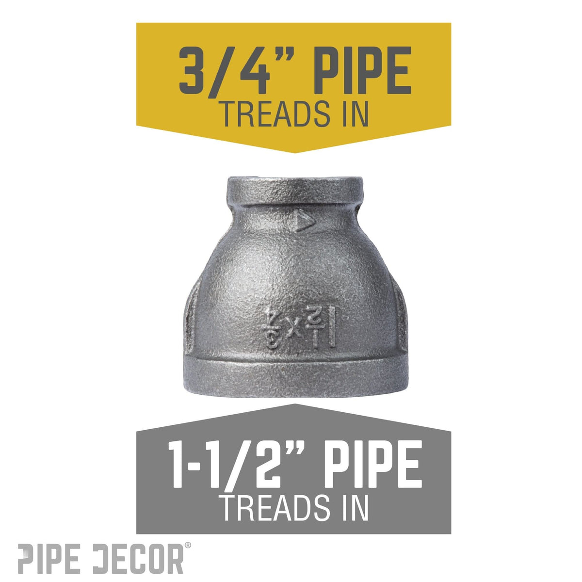 PIPE DECOR 1-1/2 in. x 3/4 in. black iron reducing coupling pipe fitting