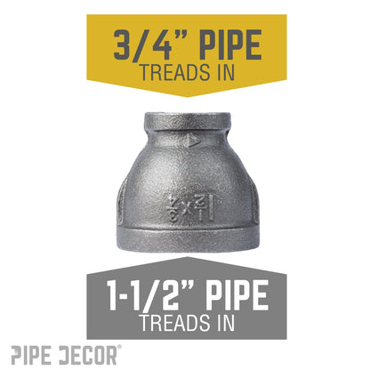 PIPE DECOR 1-1/2 in. x 3/4 in. black iron reducing coupling pipe fitting