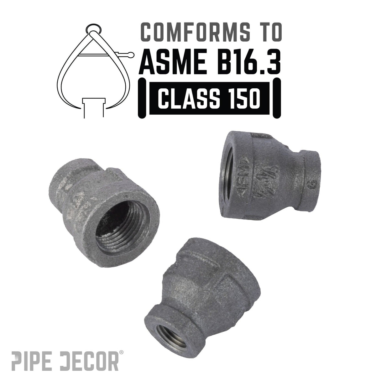 PIPE DECOR 1/2 in. x 1/4 in. black iron reducing coupling pipe fitting, view 4