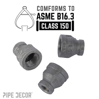 PIPE DECOR 1/2 in. x 1/4 in. black iron reducing coupling pipe fitting, view 4