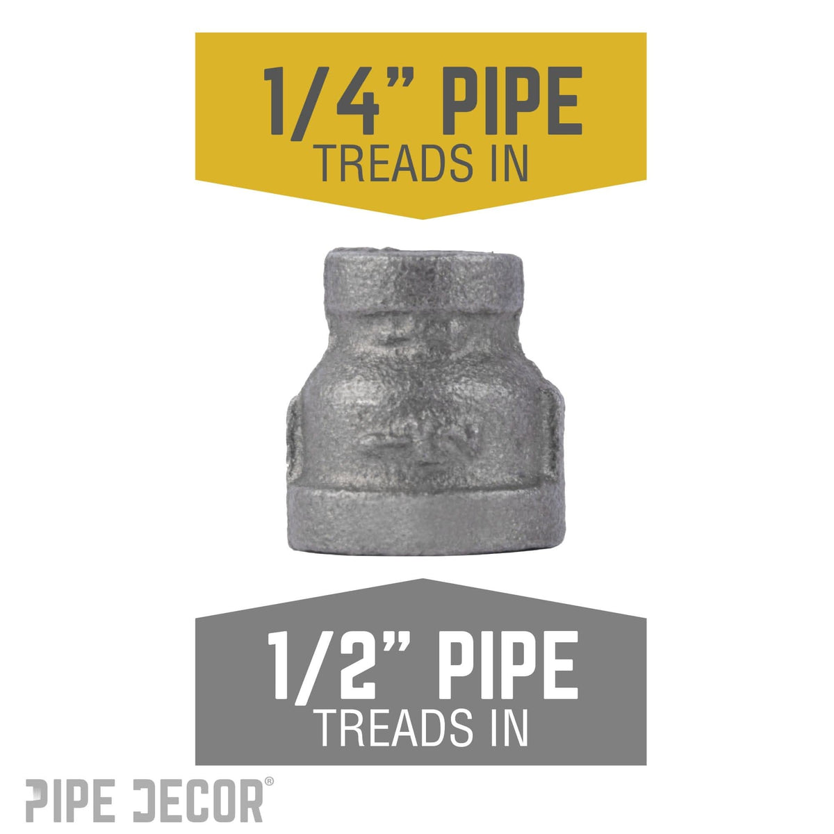 PIPE DECOR 1/2 in. x 1/4 in. black iron reducing coupling pipe fitting, view 2