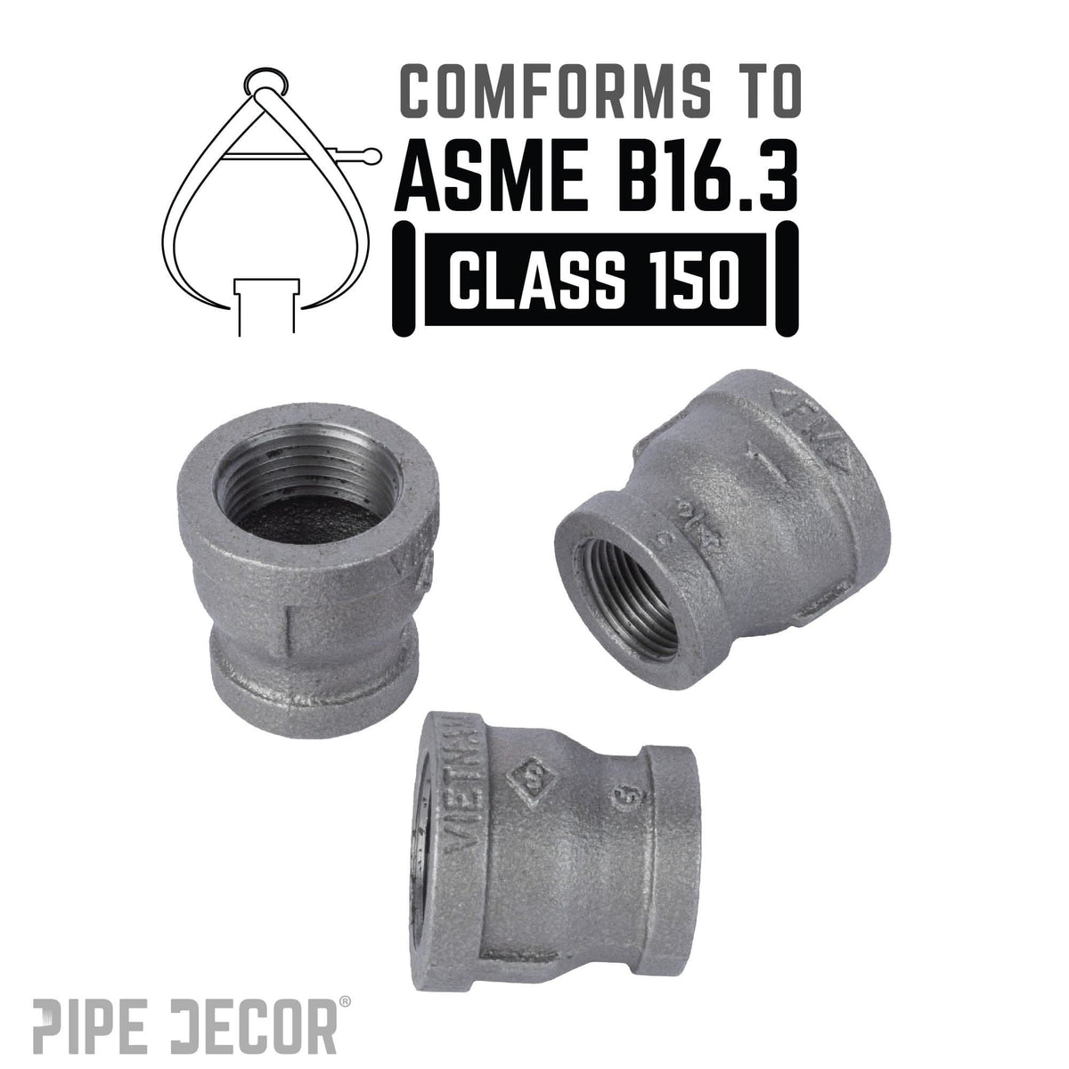 PIPE DECOR 1 in. x 3/4 in. black iron reducing coupling pipe fitting, view 4