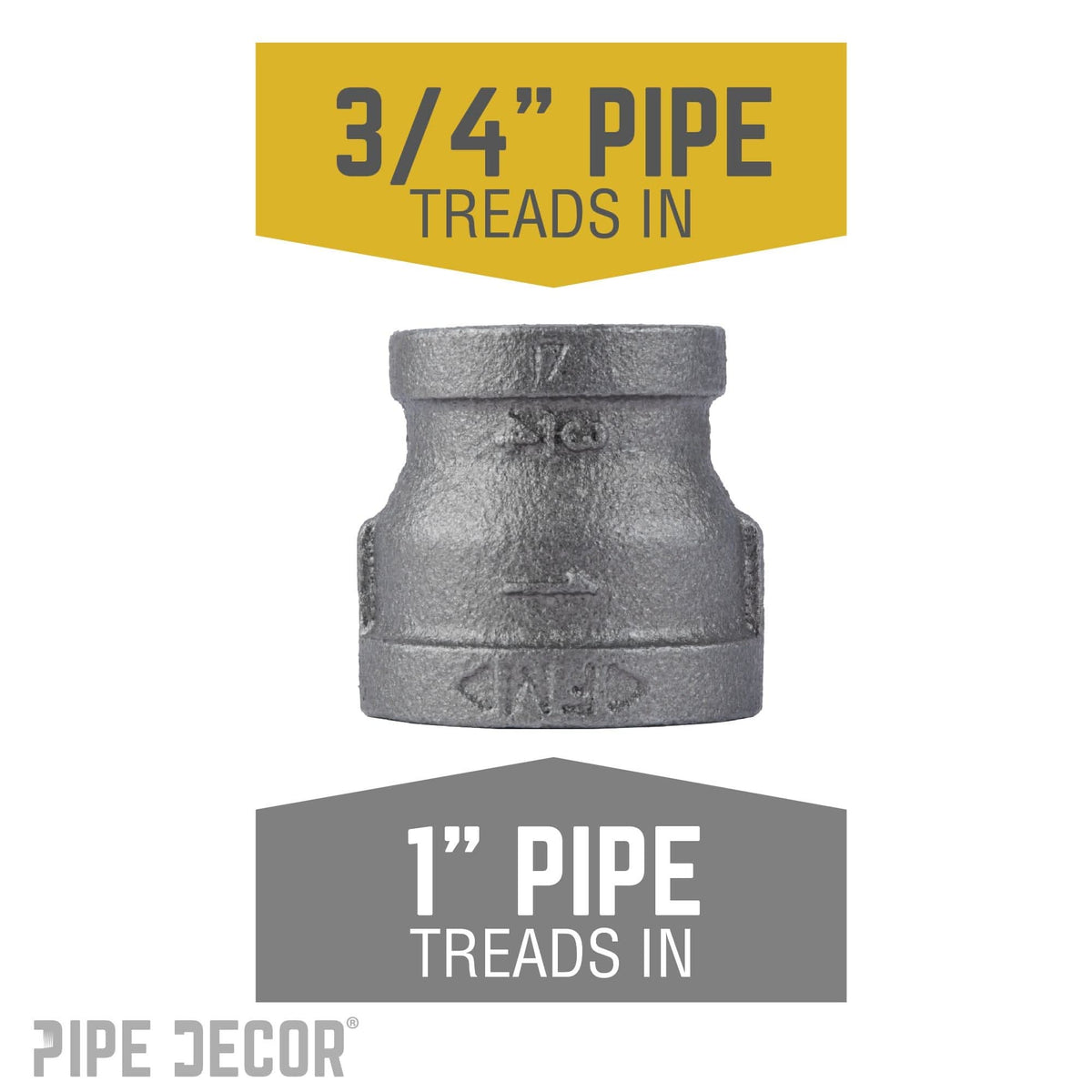 PIPE DECOR 1 in. x 3/4 in. black iron reducing coupling pipe fitting, view 2