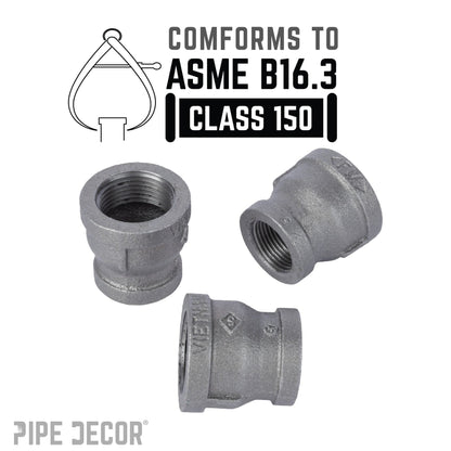 PIPE DECOR 2 in. x 1-1/4 in. black iron reducing coupling pipe fitting, view 4