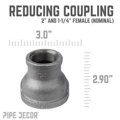 PIPE DECOR 2 in. x 1-1/4 in. black iron reducing coupling pipe fitting, view 3