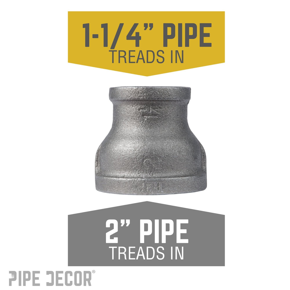 PIPE DECOR 2 in. x 1-1/4 in. black iron reducing coupling pipe fitting, view 2