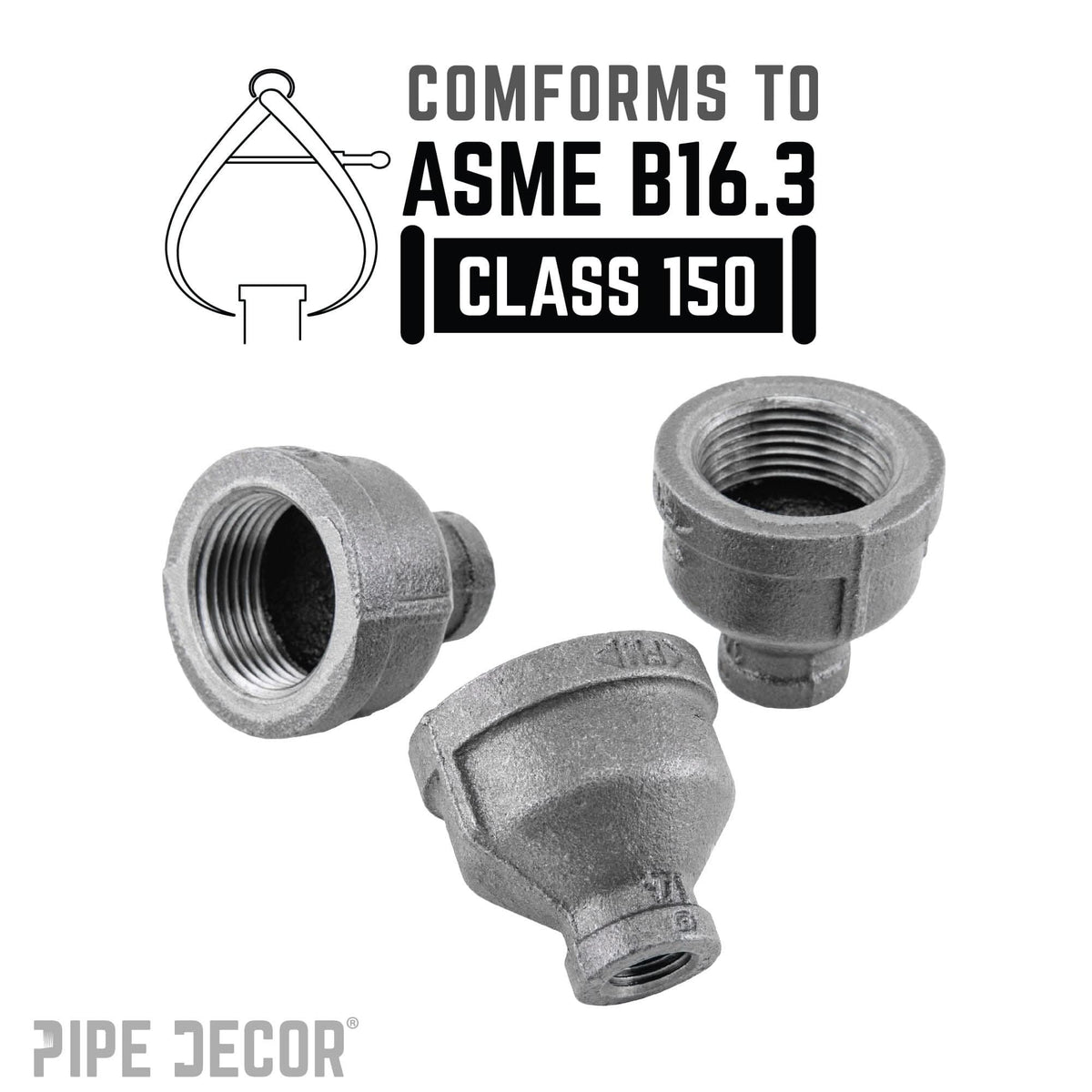 PIPE DECOR 2 in. x 1/2 in. black iron reducing coupling pipe fitting, view 4