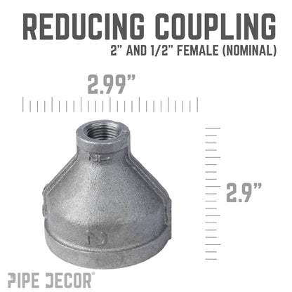 PIPE DECOR 2 in. x 1/2 in. black iron reducing coupling pipe fitting, view 3