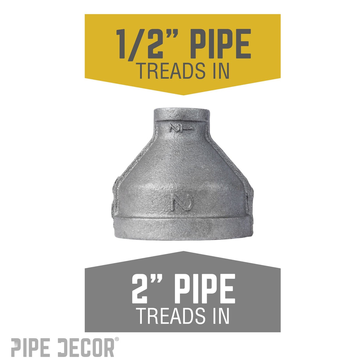 PIPE DECOR 2 in. x 1/2 in. black iron reducing coupling pipe fitting, view 2