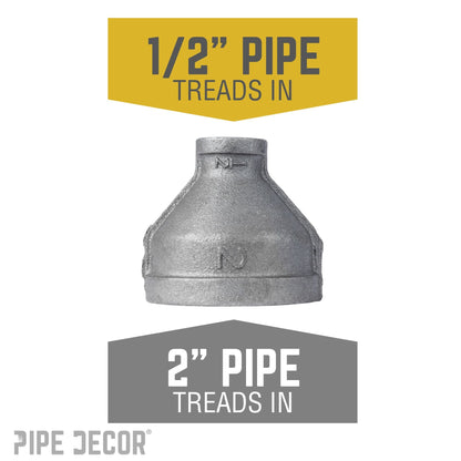 PIPE DECOR 2 in. x 1/2 in. black iron reducing coupling pipe fitting, view 2