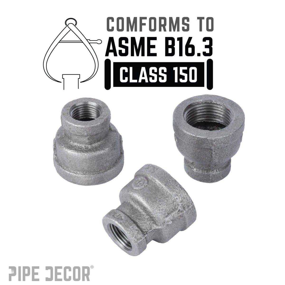 PIPE DECOR 2 in. x 1 in. black iron reducing coupling pipe fitting, view 4