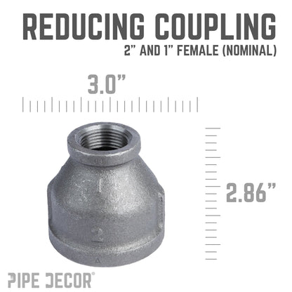 PIPE DECOR 2 in. x 1 in. black iron reducing coupling pipe fitting, view 3