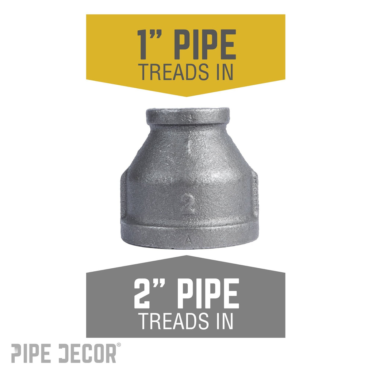 PIPE DECOR 2 in. x 1 in. black iron reducing coupling pipe fitting, view 2